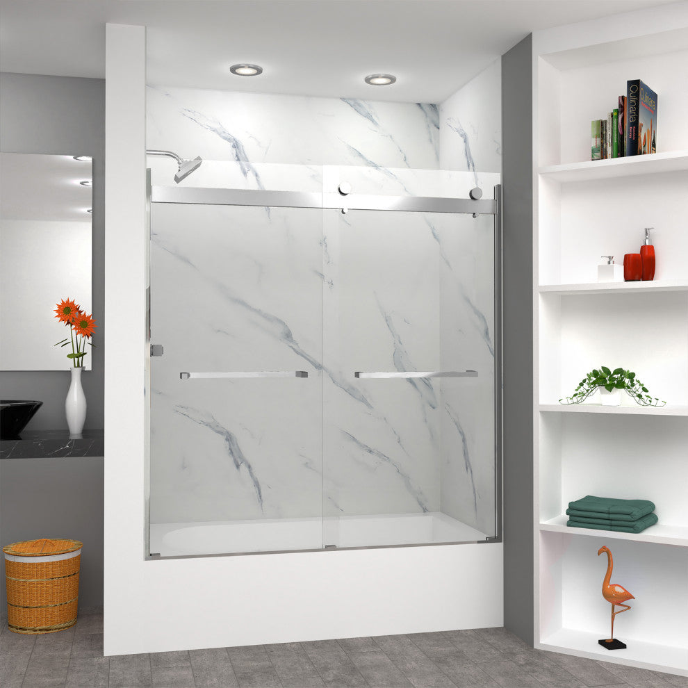 Transolid Brianna 60" W x 62" H Frameless Sliding Shower Door, Polished Chrome