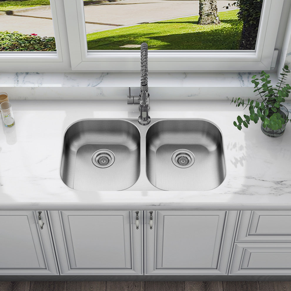 Sinber 32" Undermount Double Bowl 304 Stainless Steel Kitchen Sink