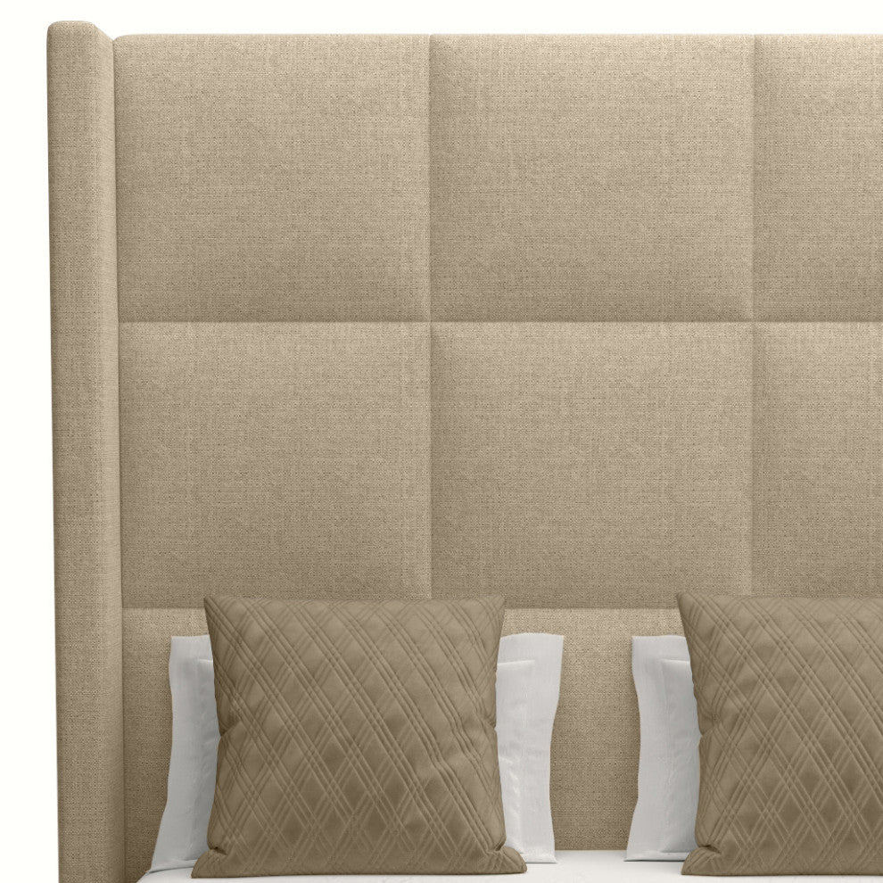 Nativa Interiors Aylet Square Tufted Bed, Flax, King, High 87"