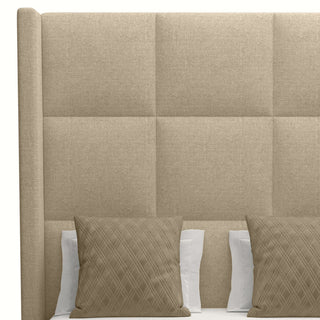 Nativa Interiors Aylet Square Tufted Bed, Flax, King, High 87"