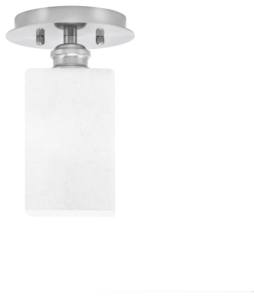 Edge 1 Light Semi-Flush, Brushed Nickel Finish, 4" Square White Muslin Glass