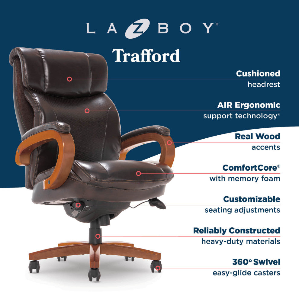 La-Z-Boy Big and Tall Trafford Executive Office Chair with AIR Lumbar Brown