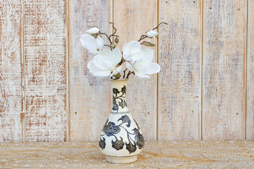 Vintage Black & White Asian Floral Vase