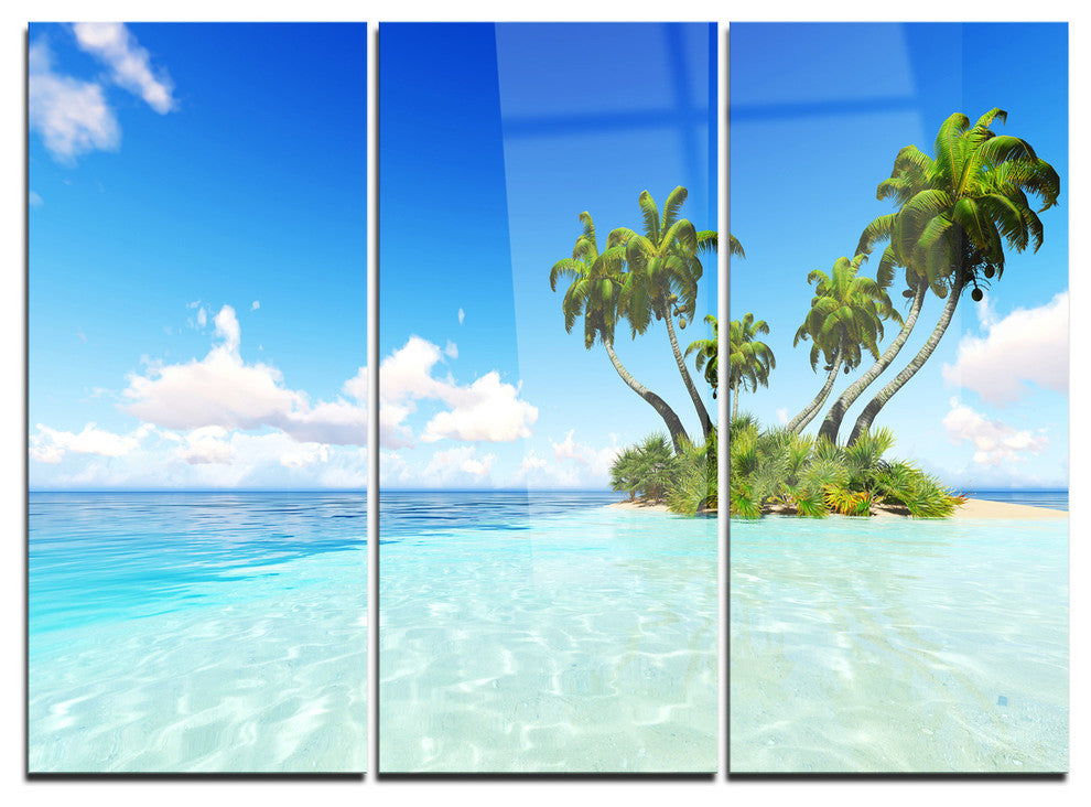 "Corals Island Under Blue Sky" Metal Wall Art, 3 Panels, 36"x28"