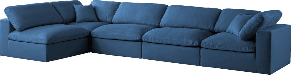 Plush Velvet / Down Standard Comfort L-Shaped Modular Sectional, Navy, 5-Piece: 3 Armless Chair, 2 Corner Chair