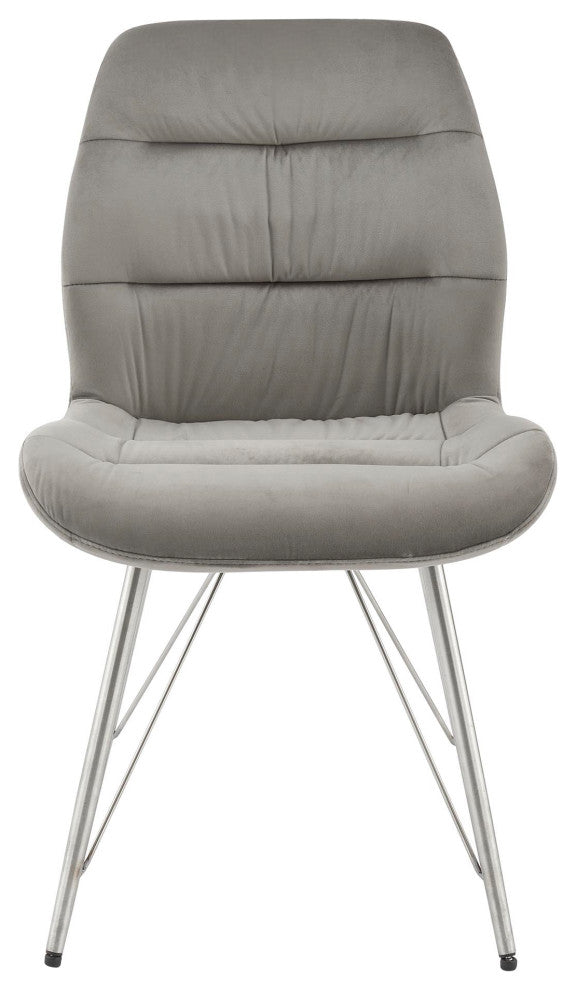 Raven Velvet Fabric Dining Side Chair, Set of 2, Gravel Gray