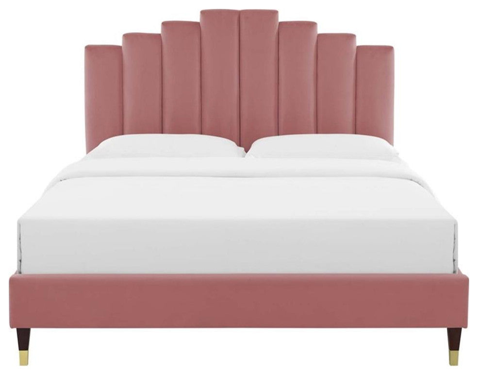 Elise King Performance Velvet Platform Bed Dusty Rose