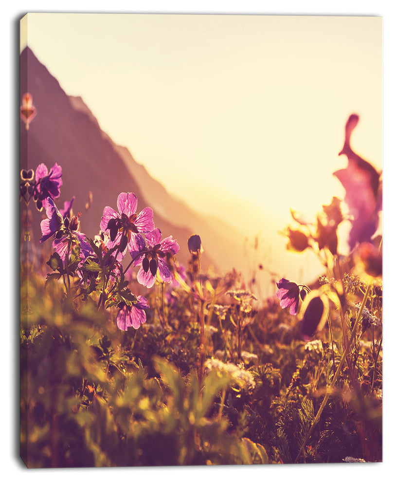 Mountain Pasture with Purple Flowers, Floral Canvas Art Print, 12"x20"