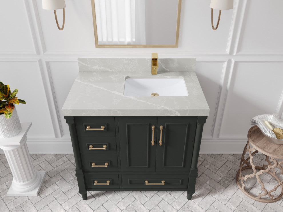 Aberdeen 36 Right Offset Bath Vanity in Black Top 2" Pearl Gray