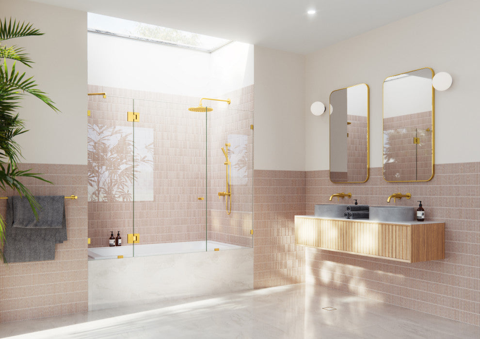 58.25"x71" Frameless 3 Panel Inline Bathtub Shower Door, Satin Brass