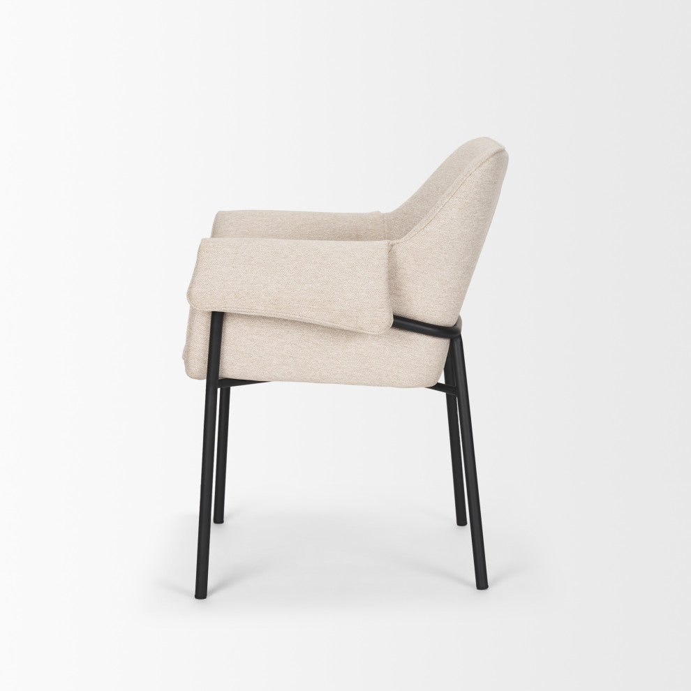Brently Dining Chair With Oatmeal Fabric and Matte Black Metal Legs, S