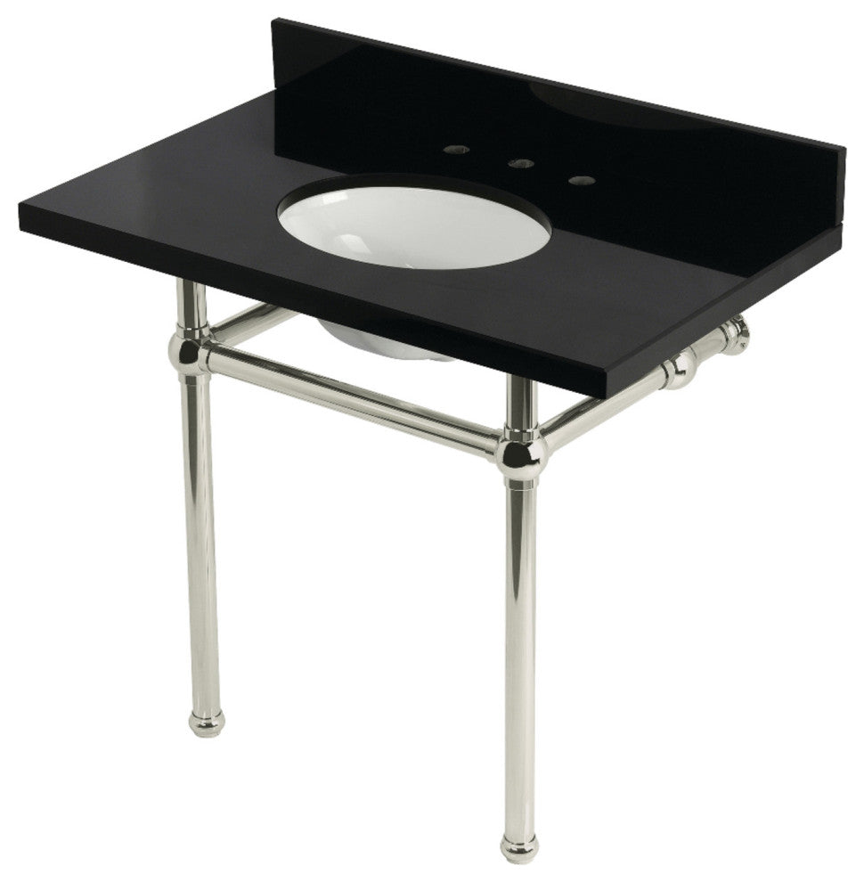 KVPK3630KB6 36" Black Granite Console Sink with Brass Legs
