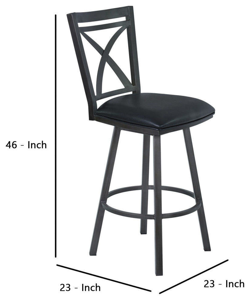 30" Metal and Leatherette Swivel Bar Height Stool, Gray