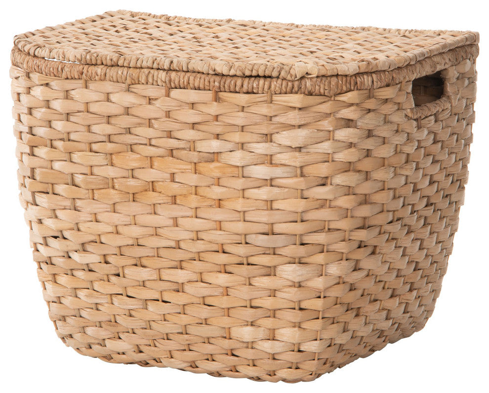 Oval Seagrass Wall Trunk, Storage Basket With Lid and Flat Backside, Natural