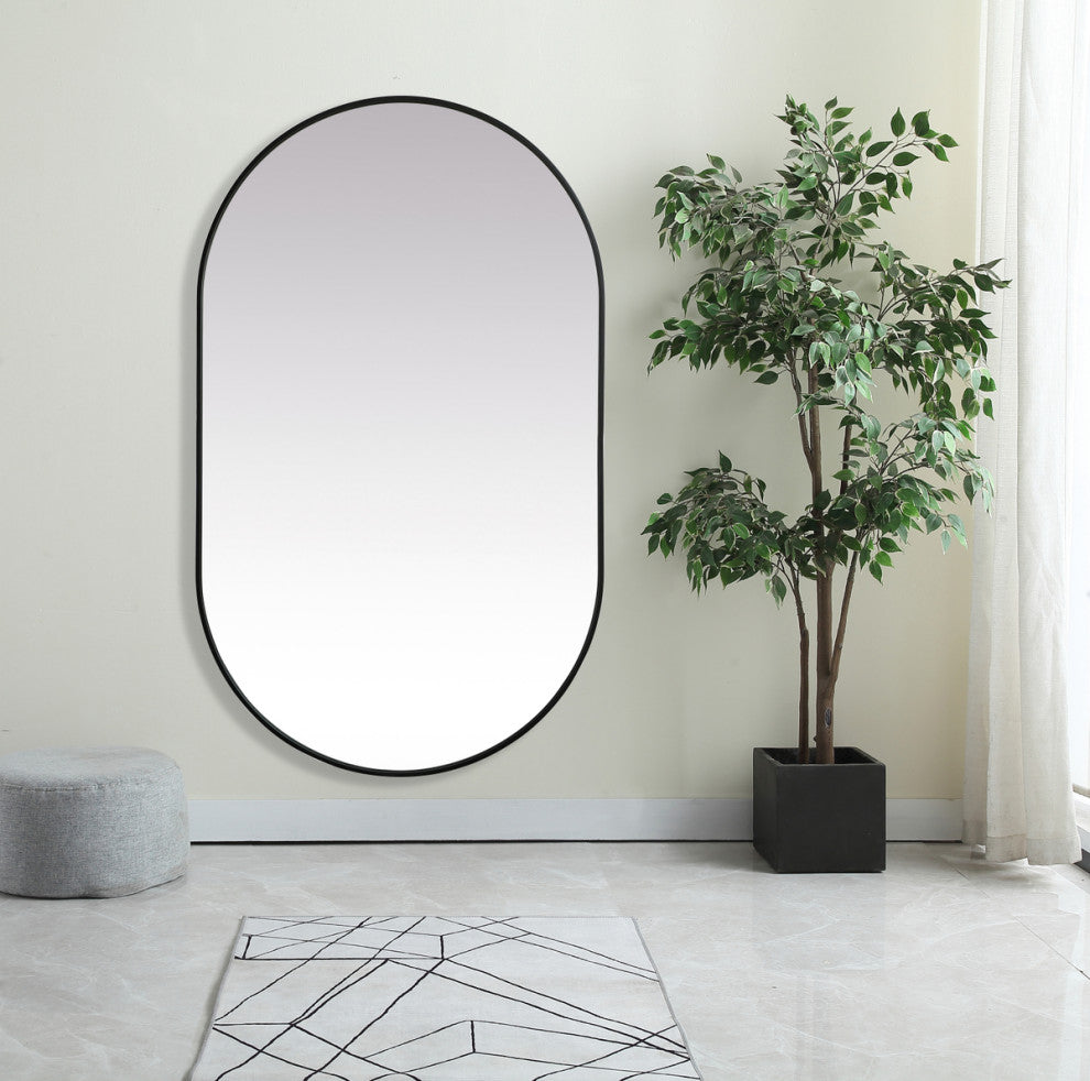 Home Living Metal Frame Oval Mirror 36x60 Inch, Black