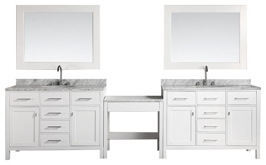 Two London 48" Single Sink Vanity Set With Make-Up Table, White