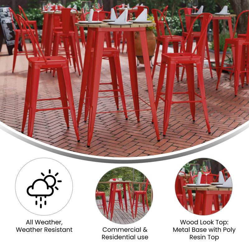 Declan Commercial Indoor/Outdoor Round Bar Top Table, 30", Brown/Red