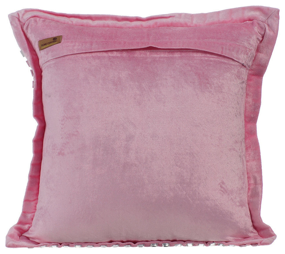 Pink Decorative Pillow Covers 14"x14" Velvet, Pink Crystal Palace