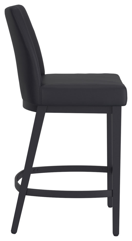 Modern Faux Leather and Metal 26" Counter Stool, Set of 2, Black