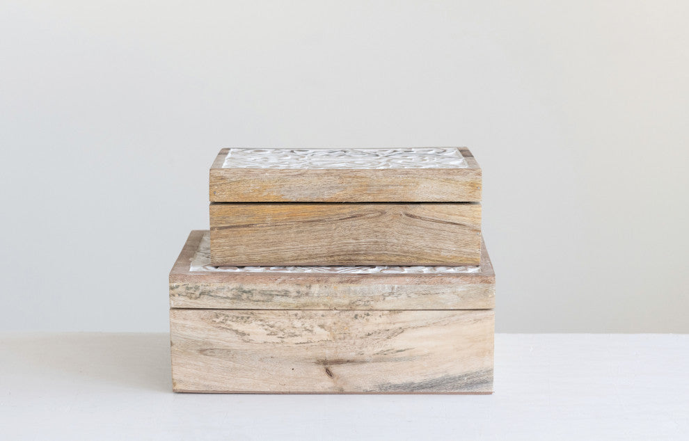 Handcarved and Whitewashed Mango Wood Boxes