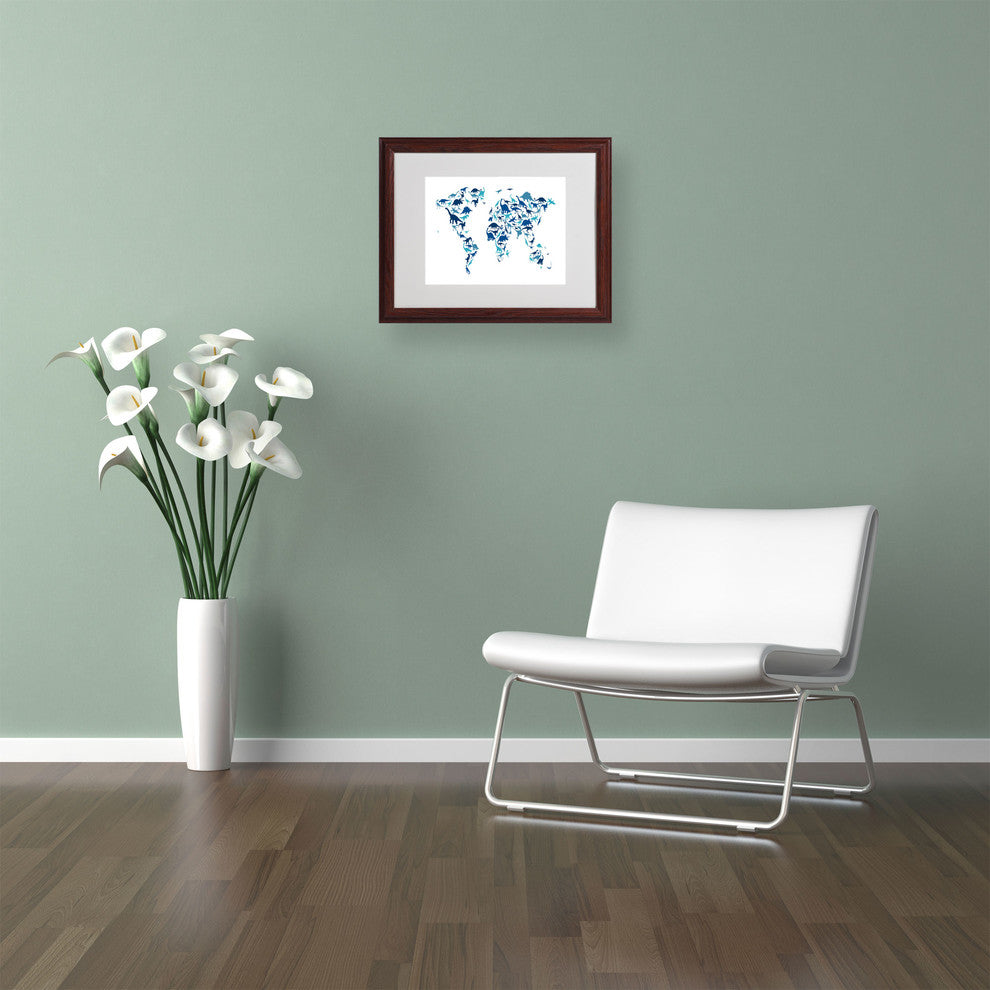 'Dinosaur World Map' Matted Framed Canvas Art by Michael Tompsett