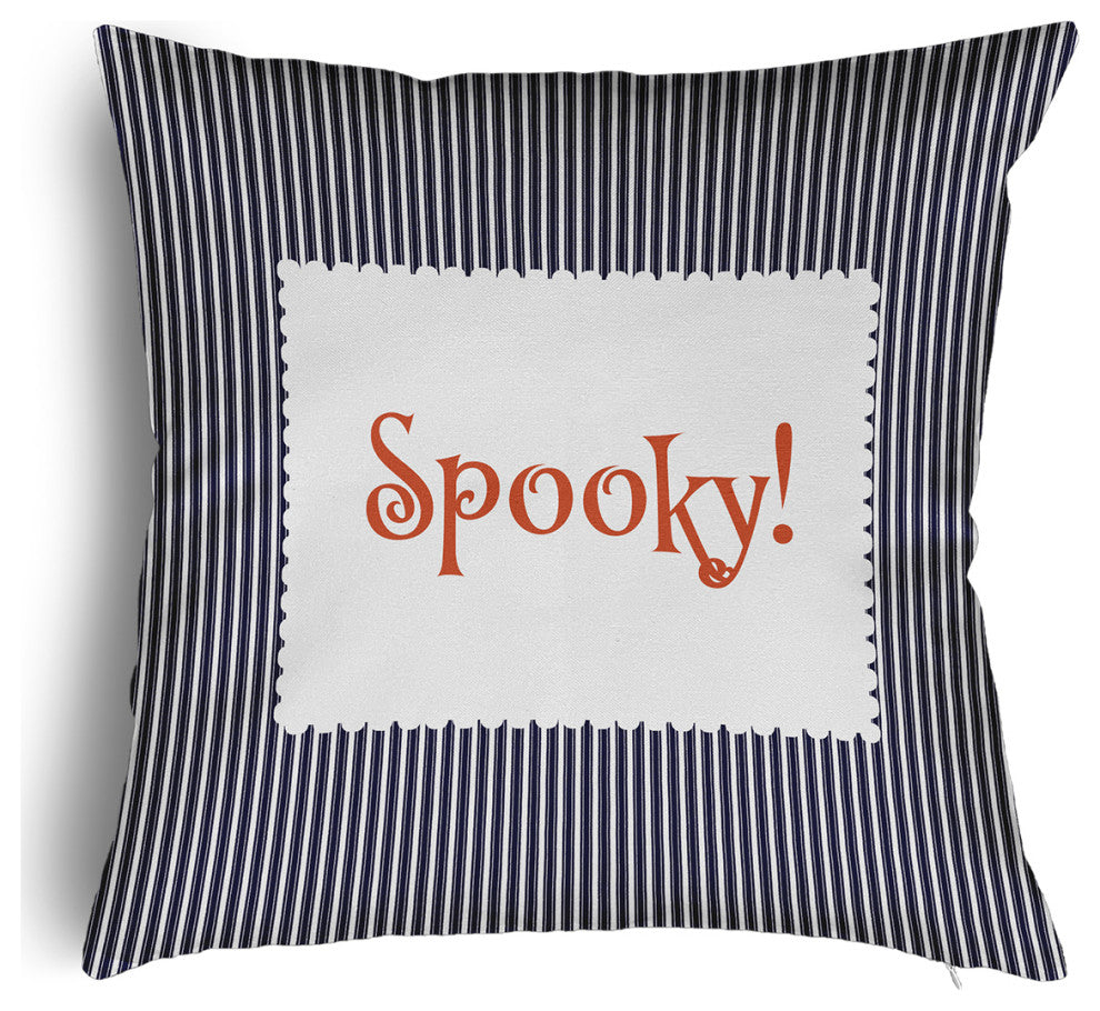 Halloween Spooky Ticking Accent Pillow With Removable Insert, Navy, 16"x16"