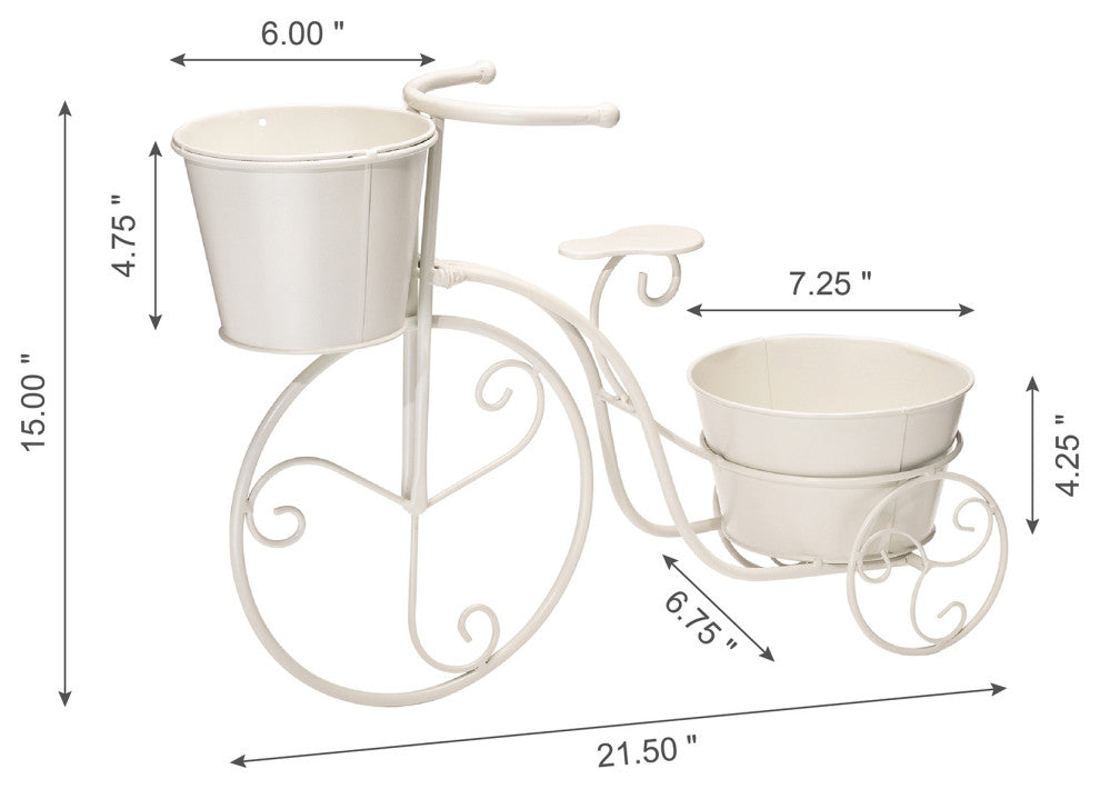 21.5"L Metal Bicycle Plant Stand, White