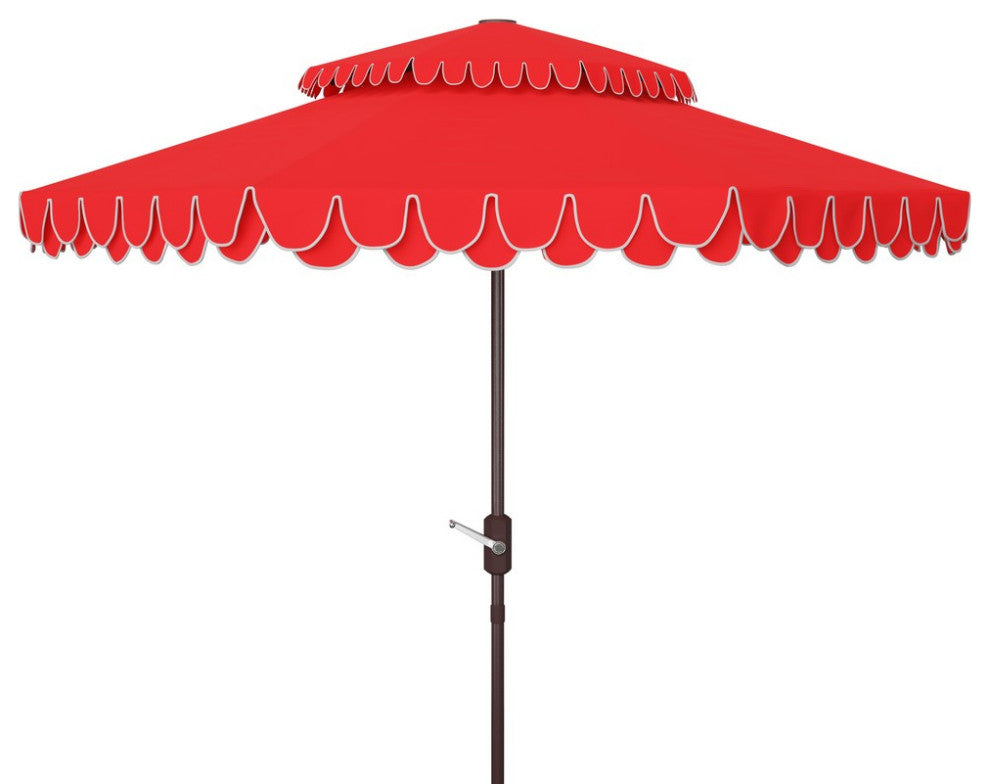 Safavieh Outdoor Elegant Valance 9ft Double Top Umbrella Red