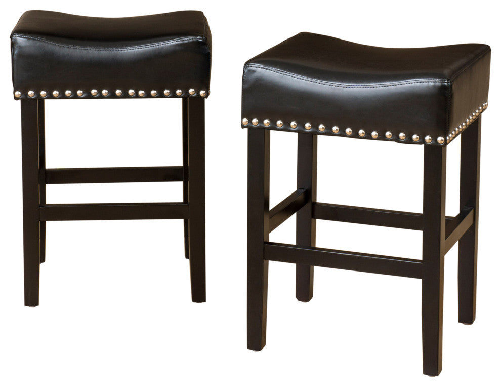 GDF Studio Chantal Backless Leather Stools, Set of 2, Black, Counter Height: 26"