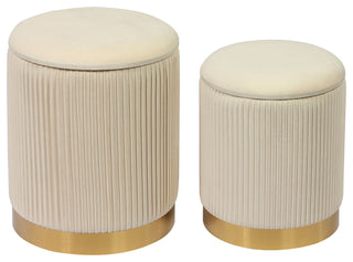 TOV Furniture Channeled Cream Velvet Storage Ottomans - Set of 2
