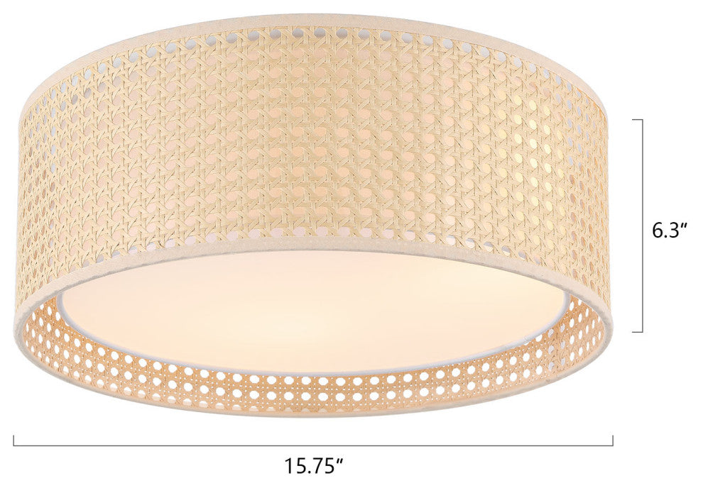 3-Light Rattan Drum Flush Mount Ceiling Light