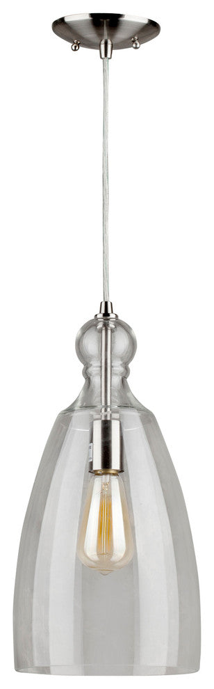 1 Light Cord-Hung Glass Mini Pendant, Brushed Nickel, Clear Glass