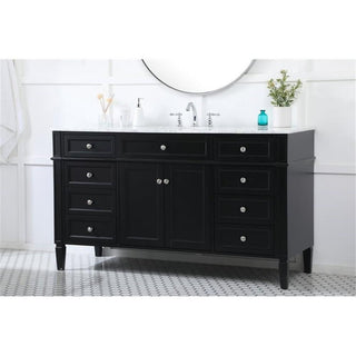 Elegant Decor Park Avenue 60" Metal MDF Marble Single Bathroom Vanity in Black