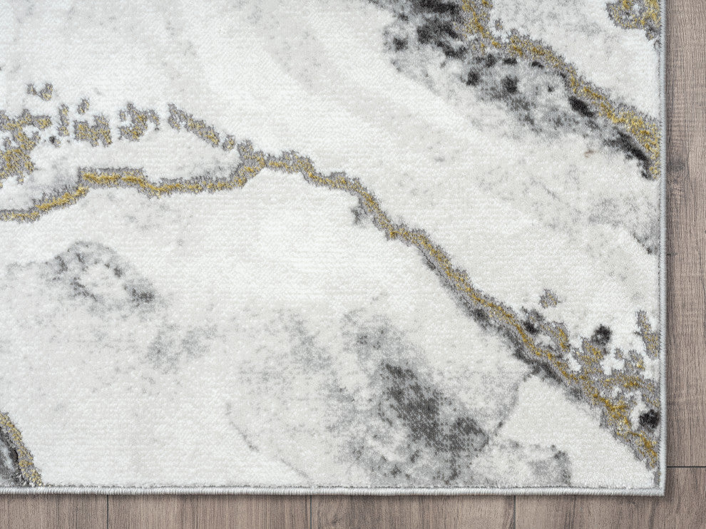Abani Luna LUN170A Contemporary Marble Grey and Metallic Gold Area Rug