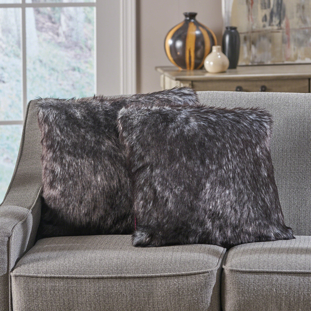 GDF Studio Laraine Black and White Streak Faux Fur Throw Pillows, Set of 2