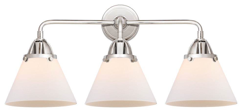 Large Cone Bath Vanity Light, Polished Chrome, Matte White, Matte White