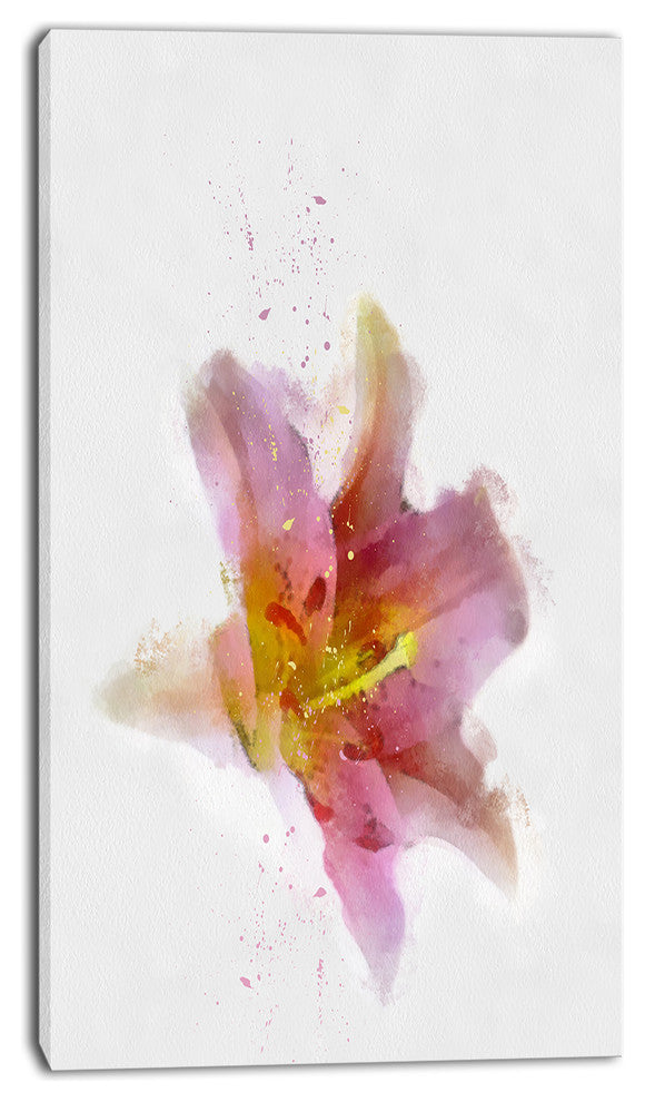 Watercolor Pink Lily Flower Sketch, Floral Canvas Art Print, 16"x32"