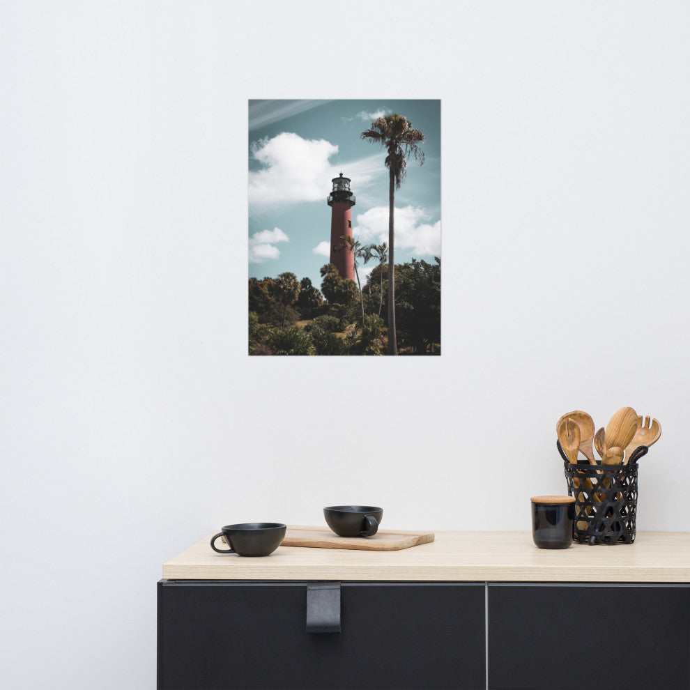 Jupiter Lighthouse Colorized Coastal Landscape Photo Unframed Wall Art Print, 18" X 24"