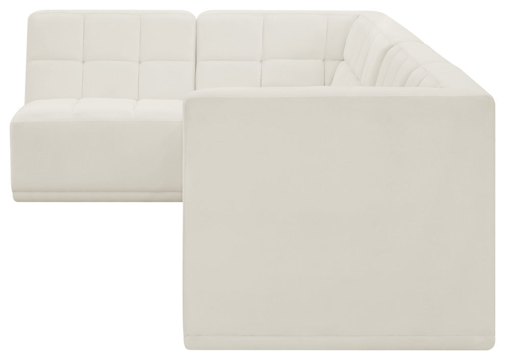 Relax Velvet Upholstered 4-Piece L-Shaped Modular Sectional, Cream
