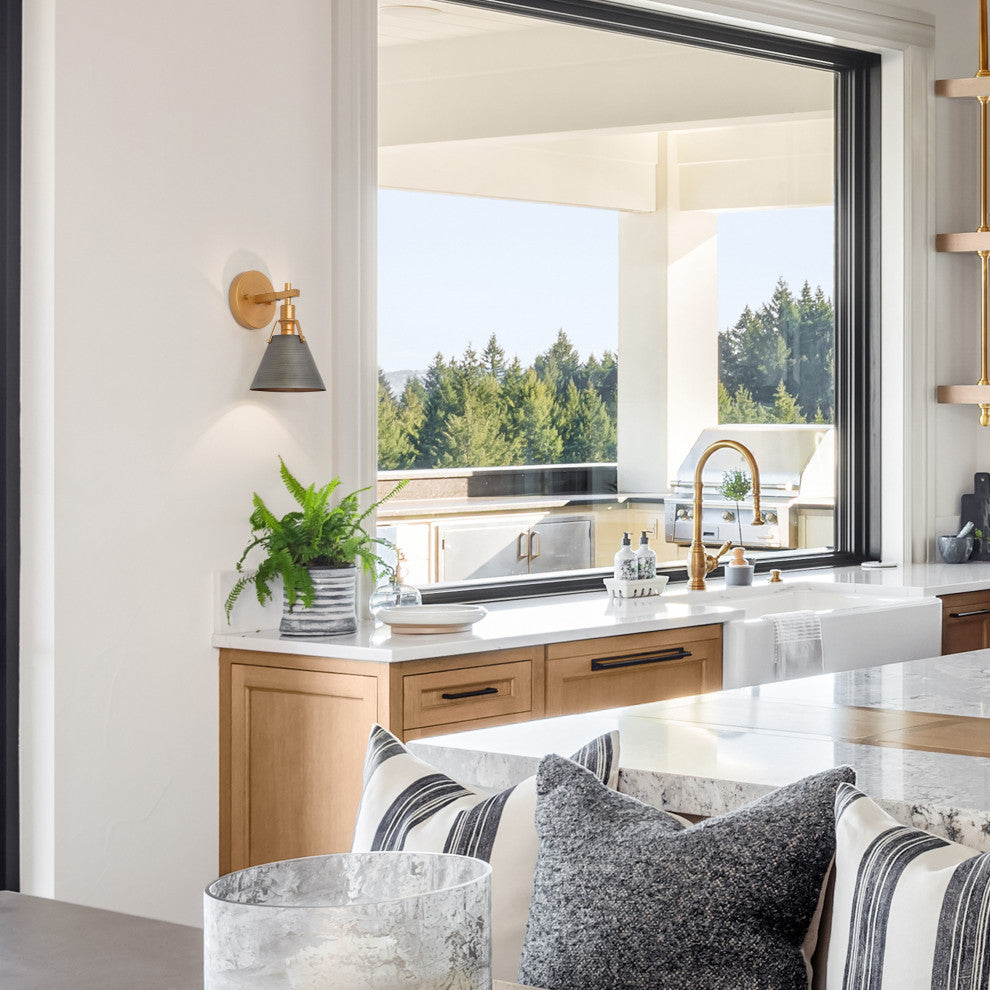 LNC Modern 1-Light Dimmable Metal Armed Wall Sconce 6"W, Gray