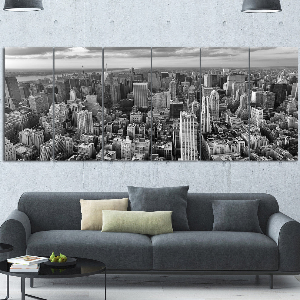Panoramic Aerial View of Manhattan, Cityscape Canvas Print, 70"x28", 6 Panels