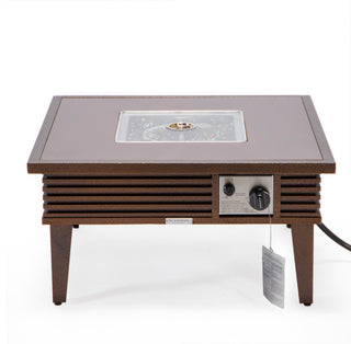 Leisuremod Walbrooke Patio Square Fire Pit Table With Aluminum Slats Frame, Brown