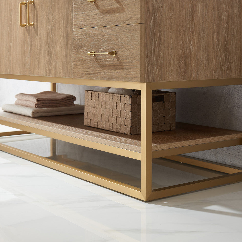 Alistair Vanity, North American Oak With Countertop, 60", With Mirror