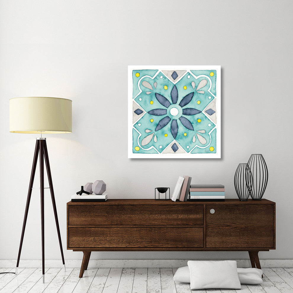 "Garden Getaway Tile V Teal" Digital Paper Print by Laura Marshall, 38"x38"