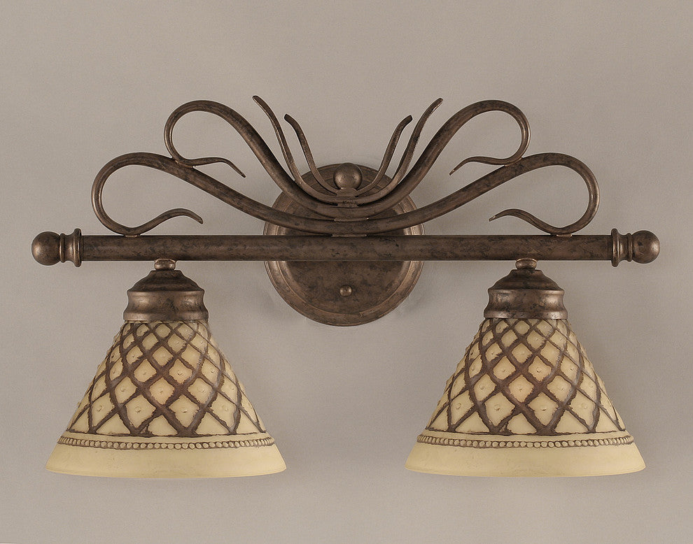 Swan 2 Light Bath Bar In Bronze, 7" Chocolate Icing Glass