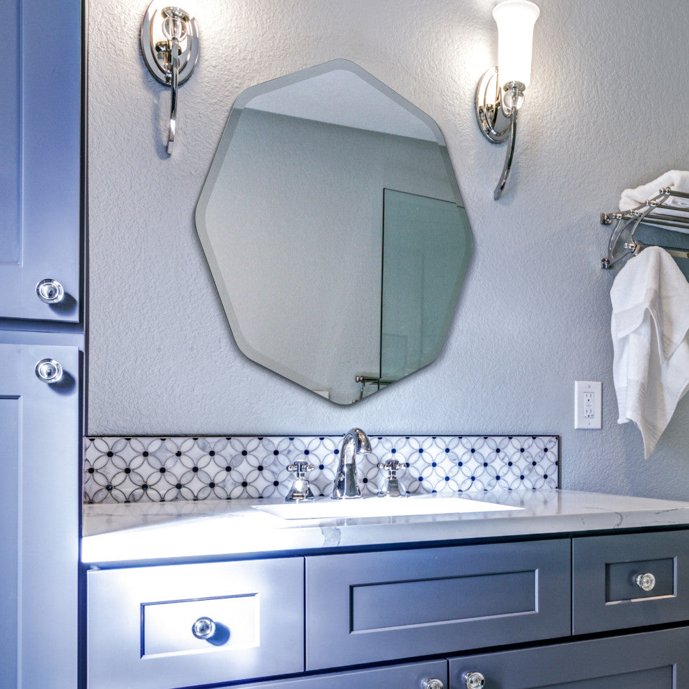 Frameless Beveled Octagonal Black Matte Finished Wall Mirror