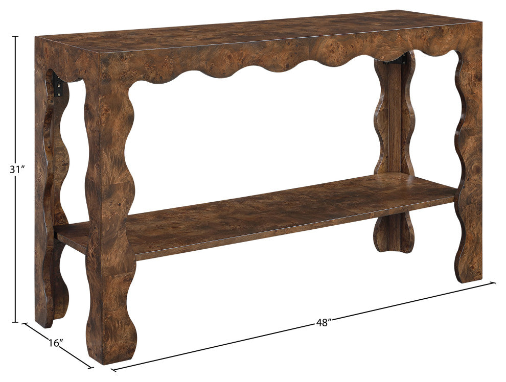 Vassa Burl Veneer Console Table, Brown