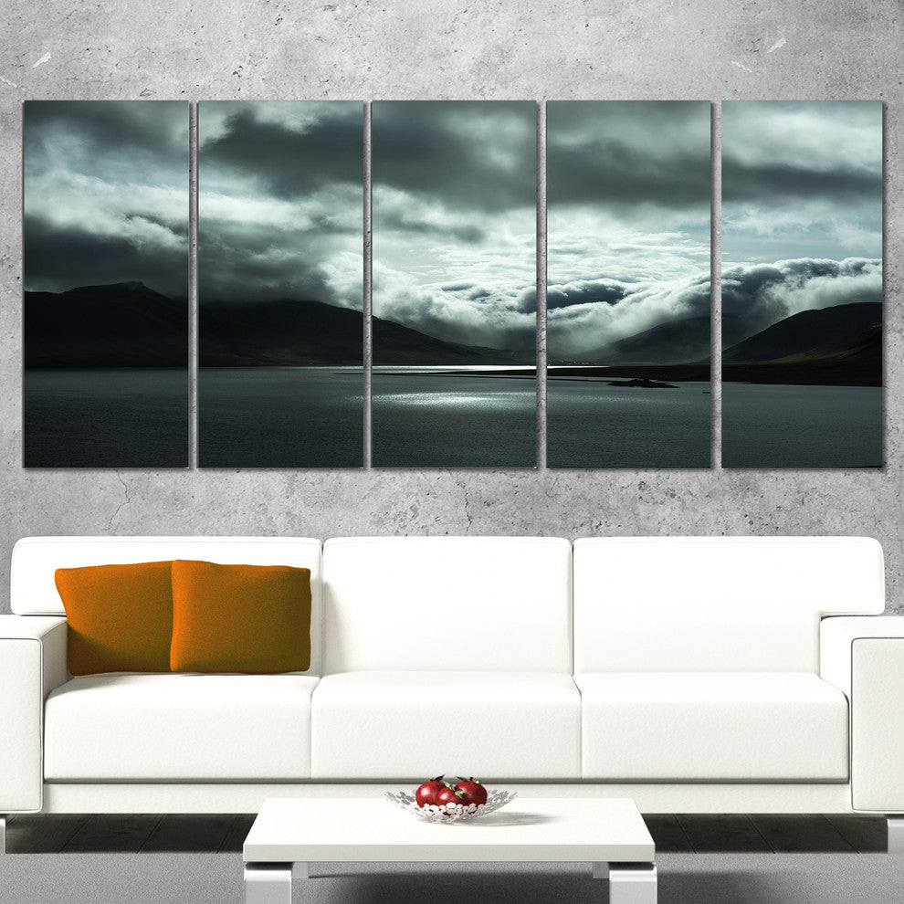 Stormy Iceland in the Summer, Seashore Canvas Art Print, 60"x28", 5 Panels