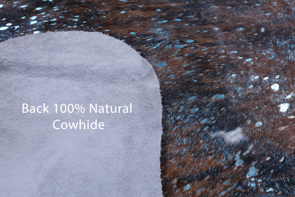 7' 2" X 6' 4" Blue Metallic Cowhide Rug C2113