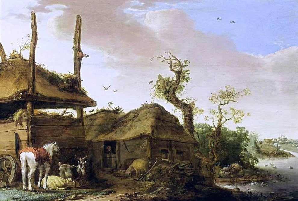 Cornelis Saftleven A Farmstead Near a Stream, 18"x27" Wall Decal